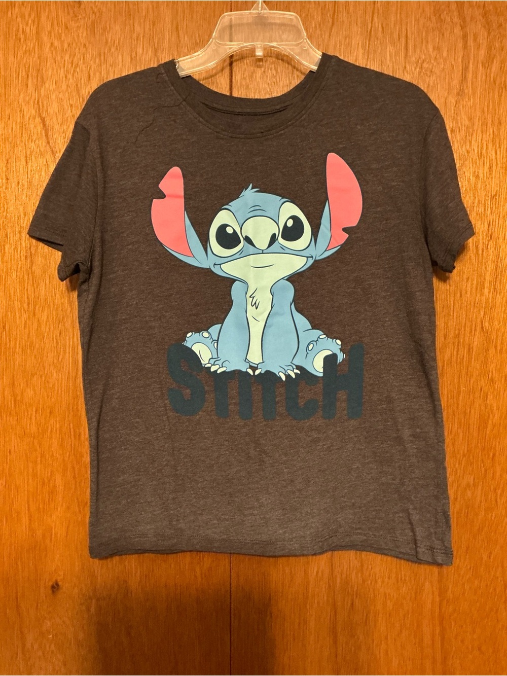 Disney Gray Women’s Tee with Blue & Pink Stitch Graphic
